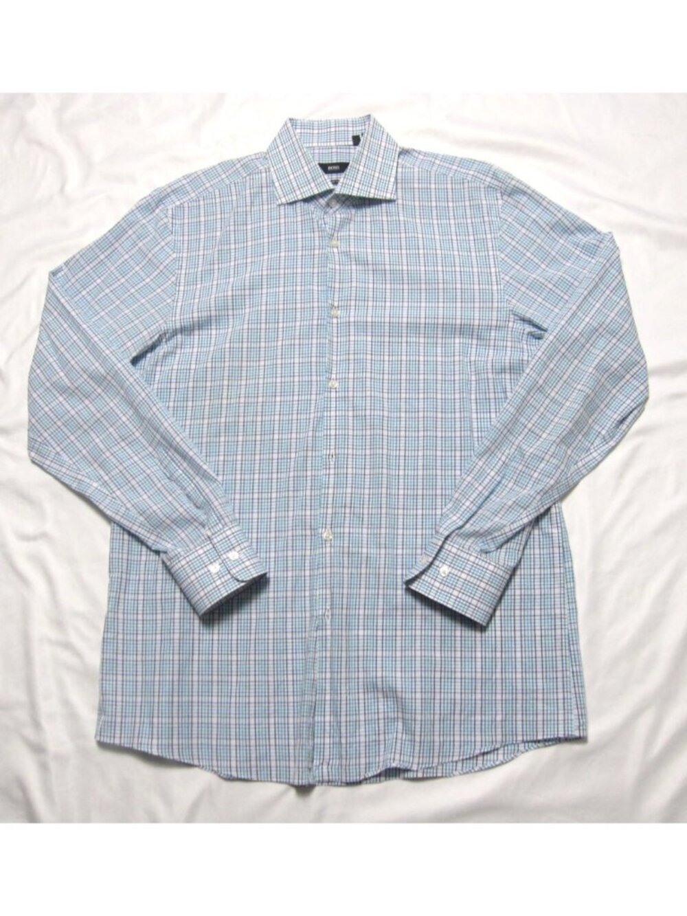 Hugo Boss Sharp Fit Men Shirt Sz 16 34/35 Check Plaid Corporate Preppy Old Money
